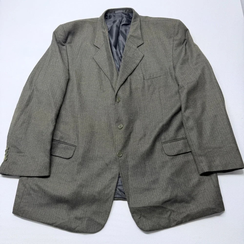 Alexander Lloyd Mens Blazer 54L Grey Herringbone Worsted Lambswool 3-Button Suit